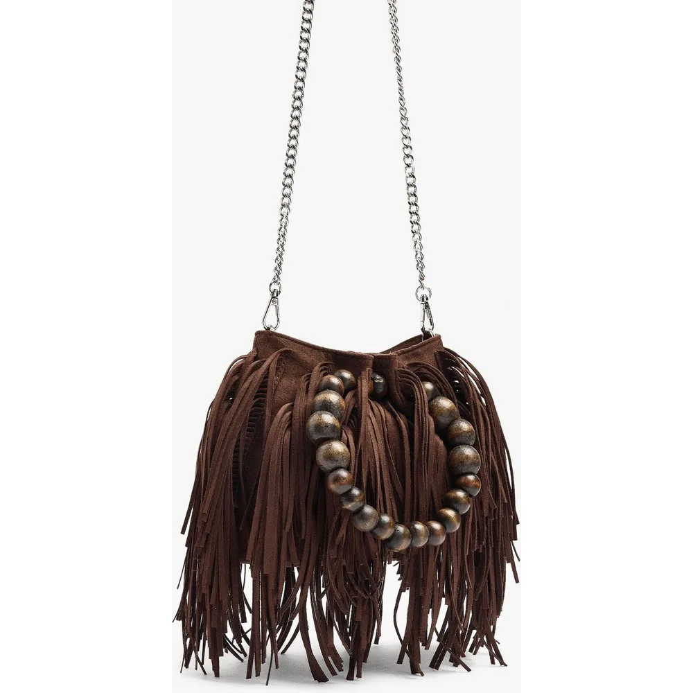 Bolso de fiesta con flecos y cierre imantado con abalorios en liso - Parfois - FashionsVida