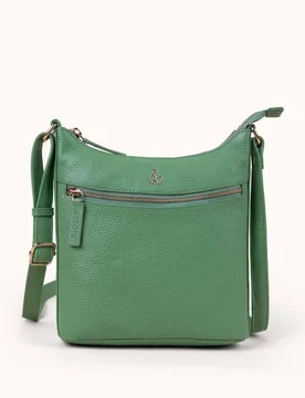 SALLY' Pebble Grain Real Leather Crossbody Bag - Green - Size: One Size - Assots London - FashionsVida