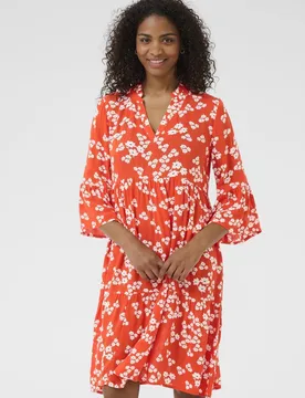 KAHera V-Neck Knee-Length Printed Dress - Scarlet - Size: 12 - Kaffe - FashionsVida