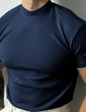 Camiseta deportiva de manga corta azul marino para hombre,athleisure de verano para entrenamiento&ejercicio en el gimnasio,compresión con absorción - Shein - FashionsVida