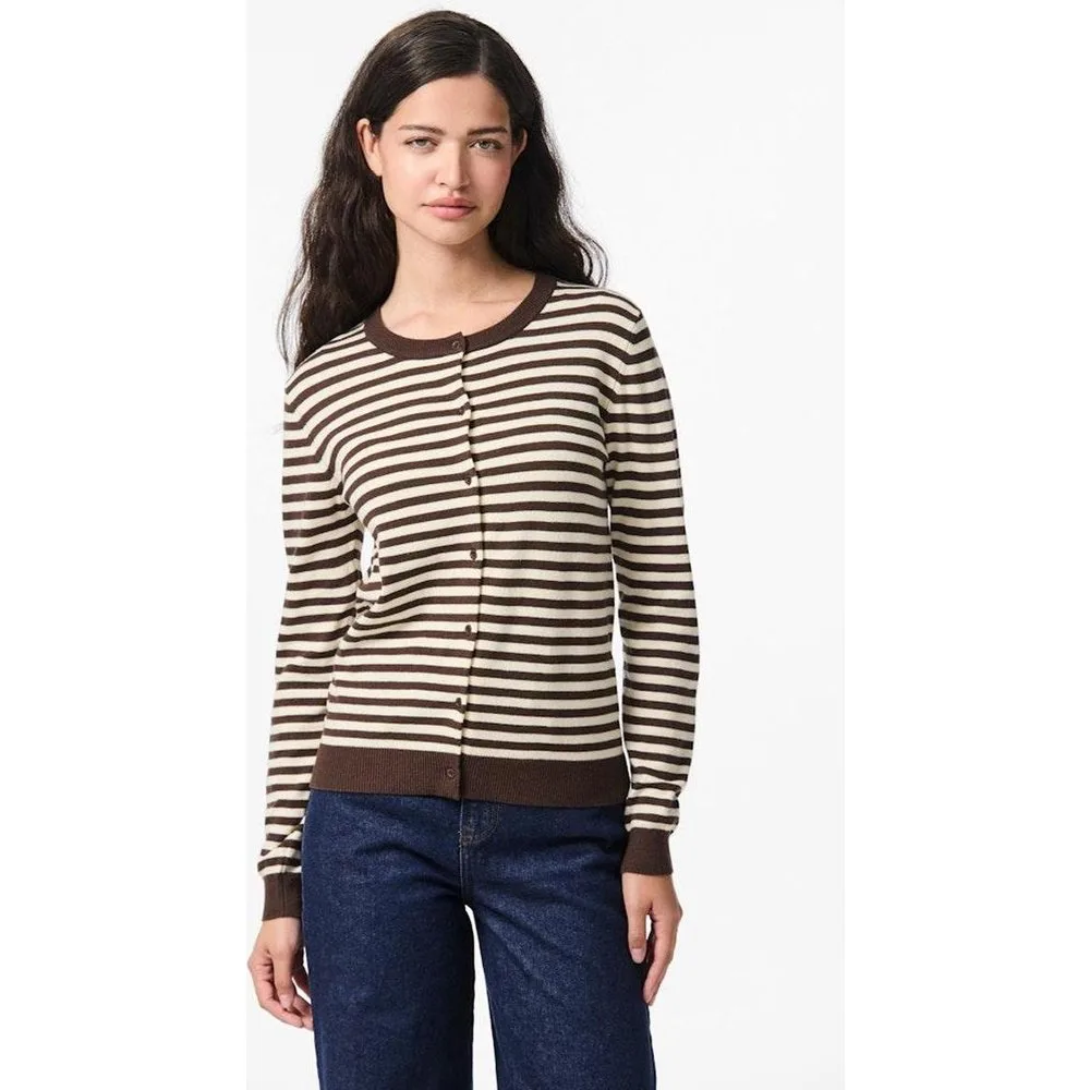 Cárdigan de punto de rayas y manga larga de mujer - Pieces - FashionsVida