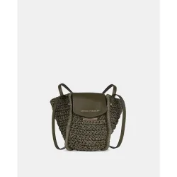 Capazo crossbody con asas largas Sandra Fleckled en palma natural y piel lisa