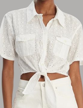 Camicia Guess GJ Bianca Cropped Nodo Ricamo Cotone