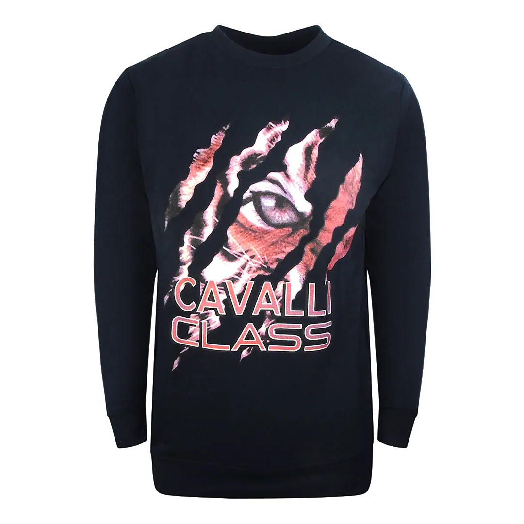 Mens Peeking Tiger Design Navy Blue Sweatshirt Cotton - Size 2xl - Cavalli Class - FashionsVida