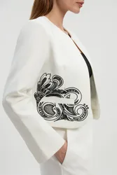 Women's Tailored Cutwork Detail Collarless Jacket in Ivory Size: 10 - Ivory - Size: 10
