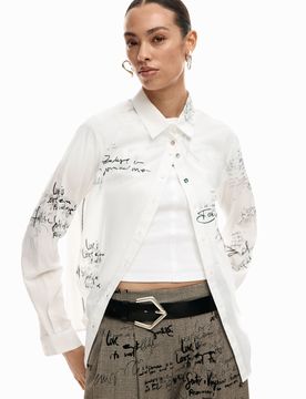 Camisa manga larga Paradise, Mujer, Algodon, Blanco, XS