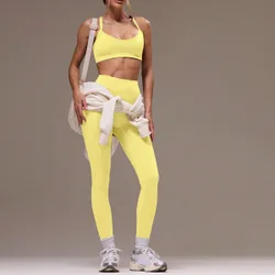 Conjunto deportivo de top con espalda cruzada y leggings para mujer, para gimnasio y fitness