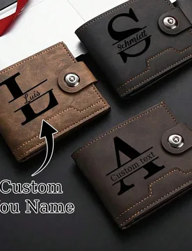 Cartera personalizada con nombre, Cartera de hombre con texto, Cartera de cuero PU, Regalo para papá, Aniversario - Regalo de cumpleaños para él, R - Shein - FashionsVida