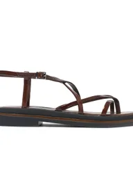 Leather Strappy Flat Sandals Brown female