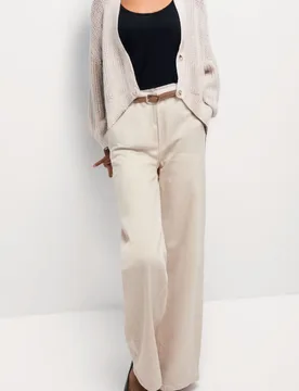 Womens Wide Leg Coloured Jeans - Cream Viscose - Size 22 Long - Secret Label - FashionsVida