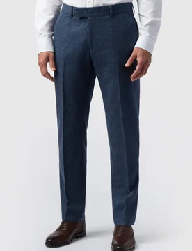 Mens Tailored Fit Donegal Trouser - Blue Wool - Size 34 Regular - Alexandre Silver Label - FashionsVida