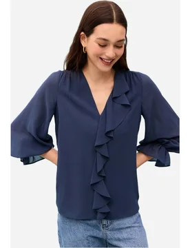 Blusa de mujer de escote pico y manga larga - Bimani - FashionsVida