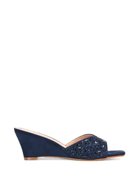 Women's 'Georgia' Slip On Peep Toe Wedges With Crystals & Studs Sandal in Navy Size: 5 - Navy - Size: 5 - XY London - FashionsVida
