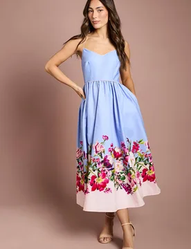 Women's Placement Print Cotton strappy Midi Dress in Blue Size: 18 - Blue - Size: 18 - Coast - FashionsVida