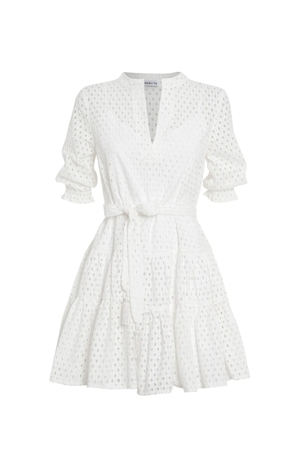 Lido White Long Sleeve Ruffle Dress - XS - Paolita London - FashionsVida