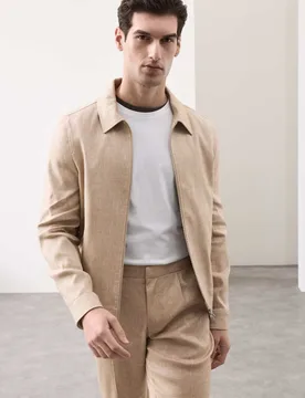 Linen Blend Performance Harrington Jacket Sand male - Autograph - FashionsVida