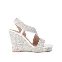 Womens Gala Wedge Jewel 110 Sandals - White Fabric - Size Uk 8