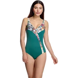 Bañador de mujer con escote cruzado y ribetes florales