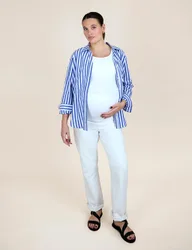 Maternity Pure Cotton Striped Button Through Shirt Blue Mix female