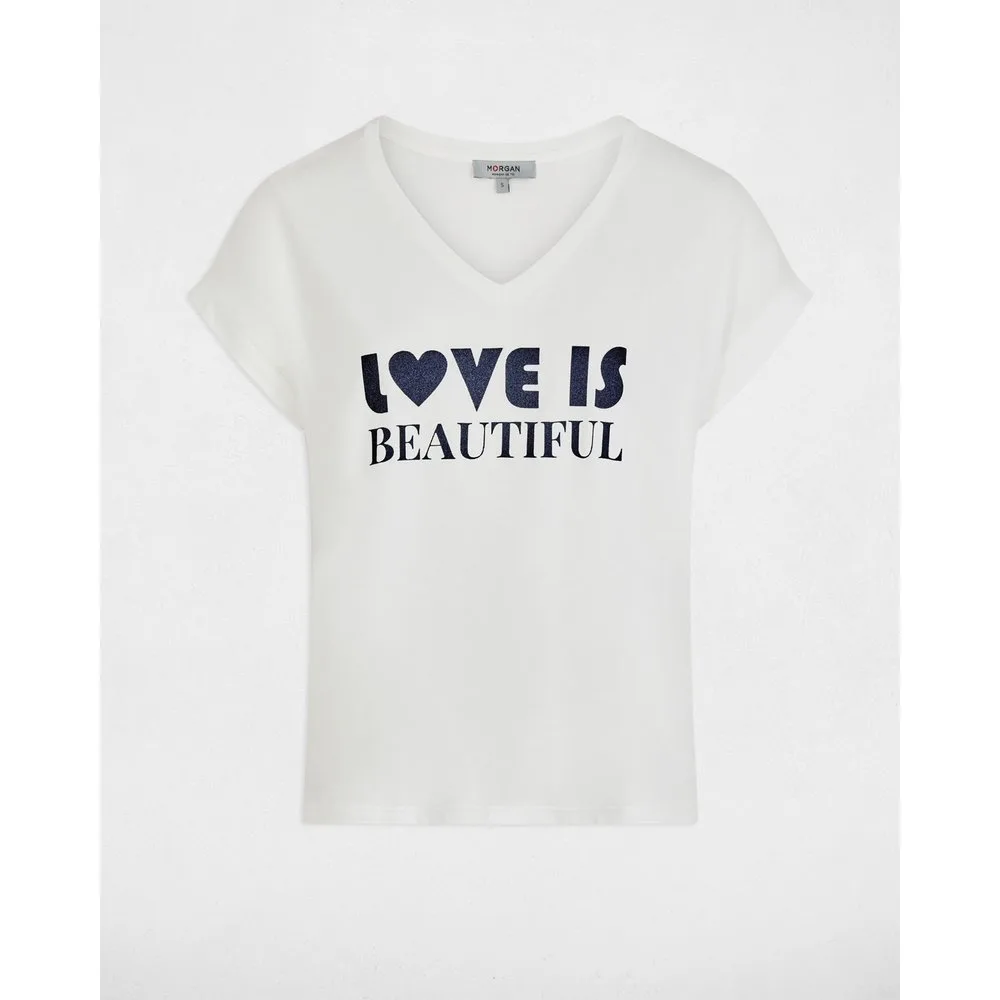 Camiseta de mujer escote pico manga corta - Morgan - FashionsVida