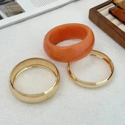 Lacteo 3Styles Hip Hop Punk Irregular Resin Acrylic Bangles for Women Creative Trendy Round Metal Bracelet Bangle Grunge Jewelry