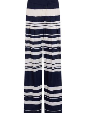 Printed Linen-Blend Wide-Leg Pants with Crossover Belt