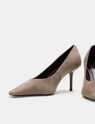 Suede Stiletto Heel Chisel Toe Court Shoes Dark Grey female