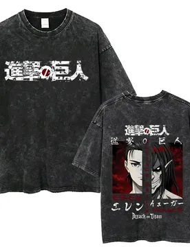Anime Attack on Titan Vintage Washed T-shirts Eren Jaeger Merch T Shirt Men Women Clothing Manga Harajuku Retro Oversized Tshirt - Aliexpress - FashionsVida