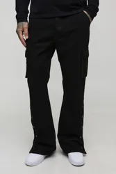 Herren Lange Entspannte Schlaghose mit Overdye und Druckknopfsaum Cargo-Hose Washed Black Größe 34