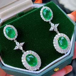 Elegant Open Natural Hetian Jade Green Chalcedony Long Earrings for Women Socialite Style Jewelry