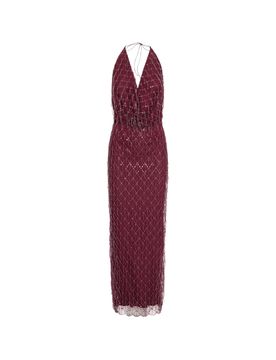 Sequins and Beaded Mini Dress with Halter V-Neck, Open Back & Tie Fastenings