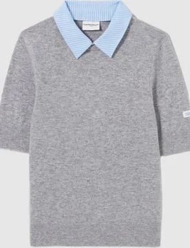 Jersey de punto de mujer de manga corta con cuello camisero desmontable a rayas - CLAUDIE PIERLOT - FashionsVida