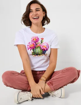Women's Cacti Print Graphic T-Shirt in White Size: 10 - White - Size: 10 - Joe browns - FashionsVida