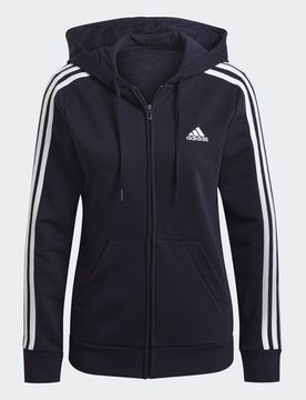 Felpa con cappuccio Essentials French Terry 3-Stripes Full-Zip XS Legend Ink / White