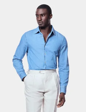 Slim Fit Denim Shirt Light Blue male - Hawes & Curtis - FashionsVida