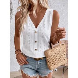Women'S Solid Color Sleeveless Top with Button Details, Casual Wear