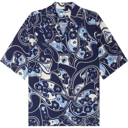 Camisa de hombre fluida con estampado hippie cuello italiano