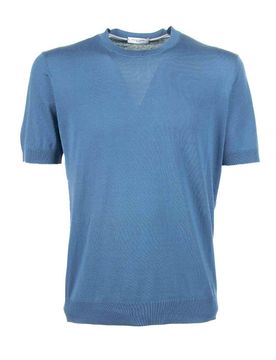 T-Shirt Azzurra In Cotone E Seta