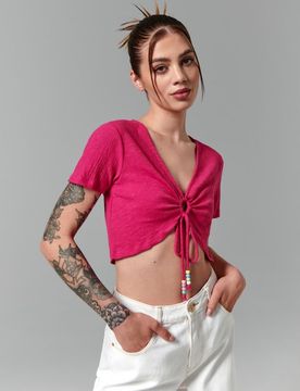 Crop top con allacciatura - fucsia