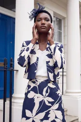 Women's Floral Ottoman Twill Jacket in Navy Size: 8 - Navy - Size: 8
