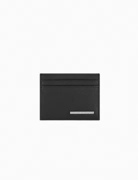Portacarte Exchange nero in similpelle con placchetta porta logo - Armani - FashionsVida