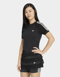Womens T-shirt Aderente In Maglia A 3 Strisce - Nero, nero nero Bambino taglia 14-15Y