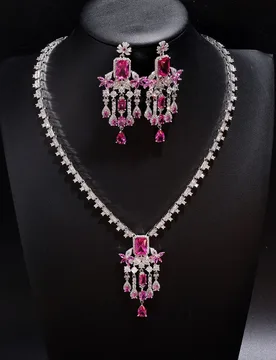 Fashion Premium Shiny Rose red color Necklace Earring Set Women's Clothing Wedding Holiday Party Bridal Jewelry Gift M-994 - Aliexpress - FashionsVida