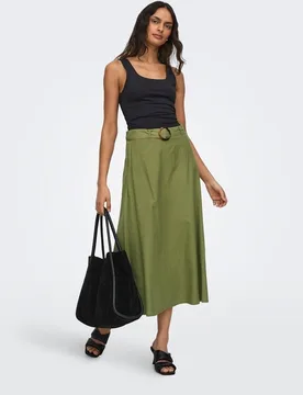 Falda midi de lino con cinturón - JDY - FashionsVida