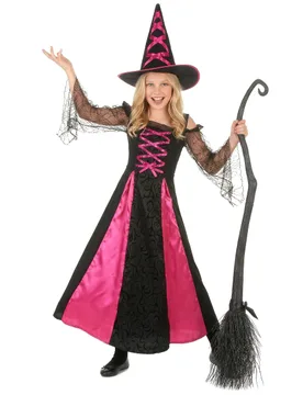 Elegante Hexe Kinderkostüm schwarz-pink - KARNEVAL-MEGASTORE - FashionsVida