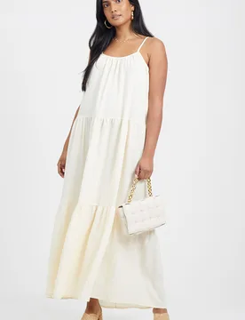 Womens Cream Smock Tiered Midi Dress - Size X-Large - Brave soul - FashionsVida