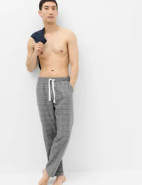 Pure Cotton Checked Loungewear Bottoms Grey Mix male - M&S - FashionsVida