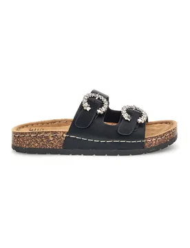 Ciabatte nere con doppia fascia e fibbie gioiello H3Y861141 37 - ME & ME - FashionsVida