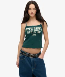 Superdry Damen Athletic Essentials Pointelle-trägertop mit Grafik Grün - Größe: 40