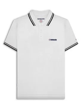 Mens White Black Twin Tipped Polo Shirt - Size Large - Lambretta - FashionsVida